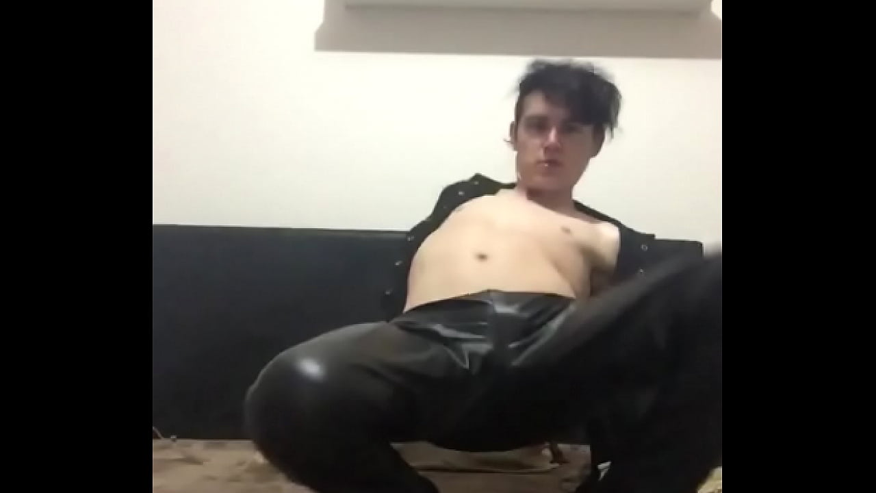 Aussie boy in leather strips slutty shakes ass and cock