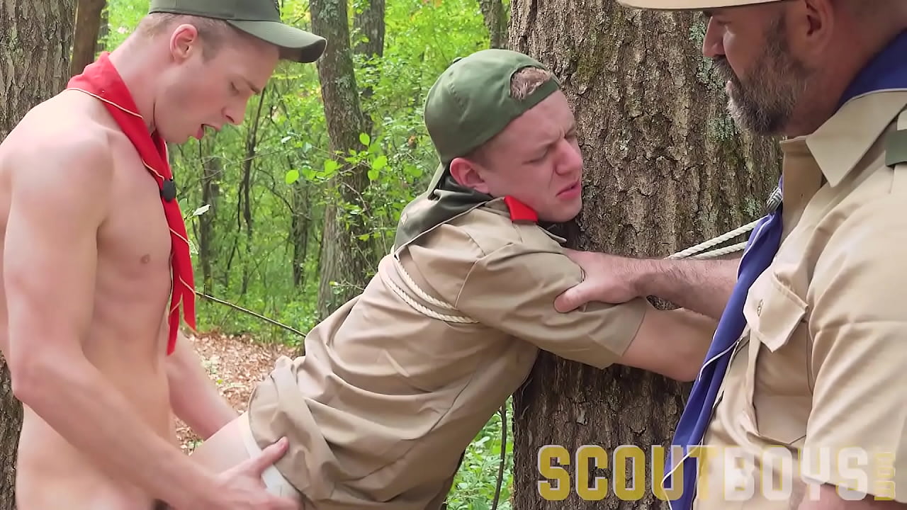 Bound Scout Barebacked In Outdoor 3some