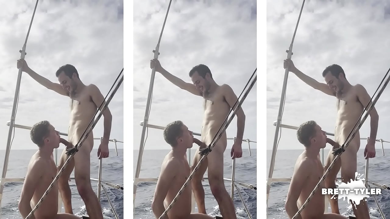 twink gives jock a blowjob on a gay boat party