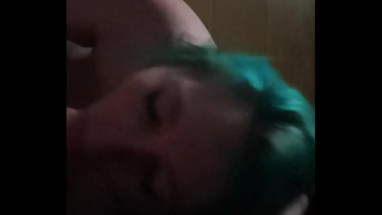 Blue haired Chubby girl gives head