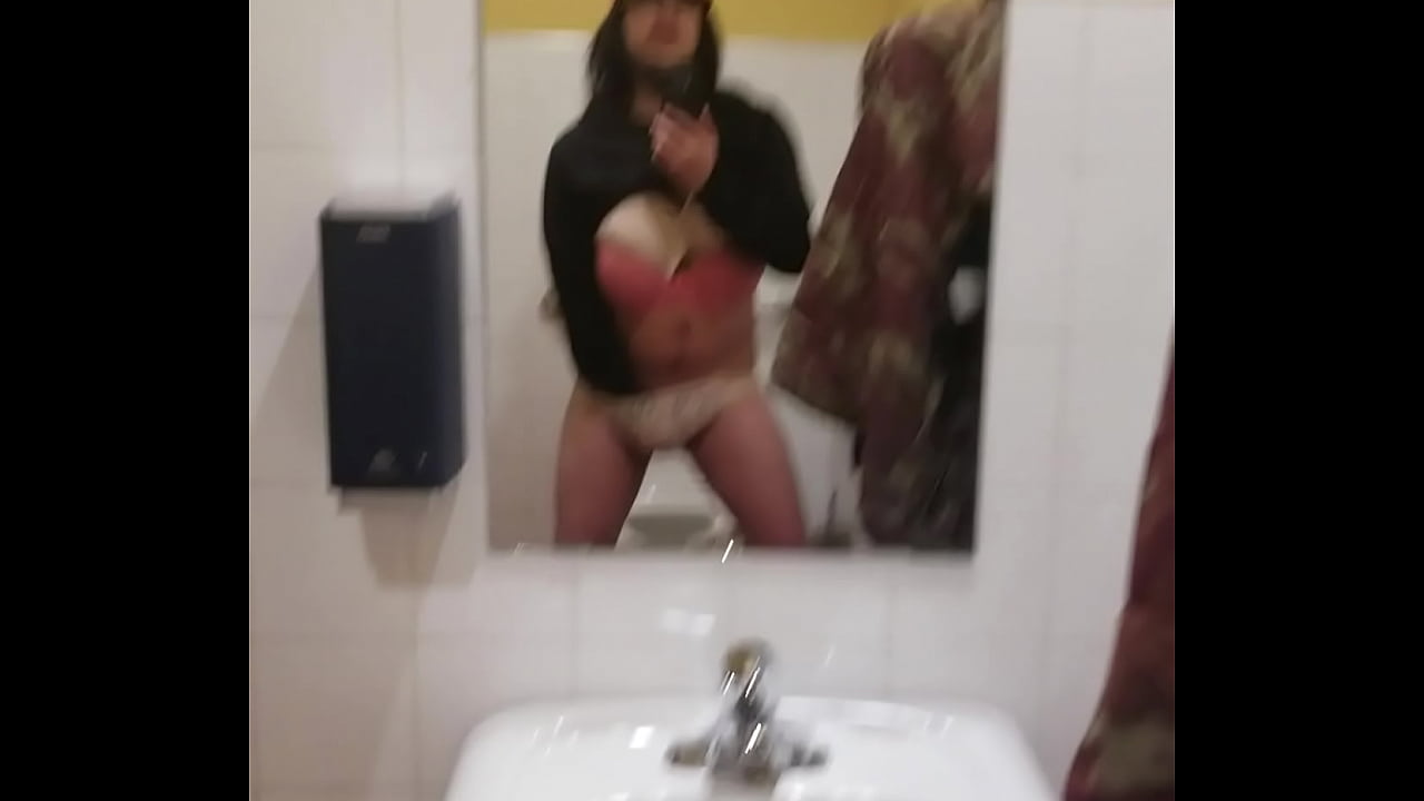 Crossdress slut public  panty cum