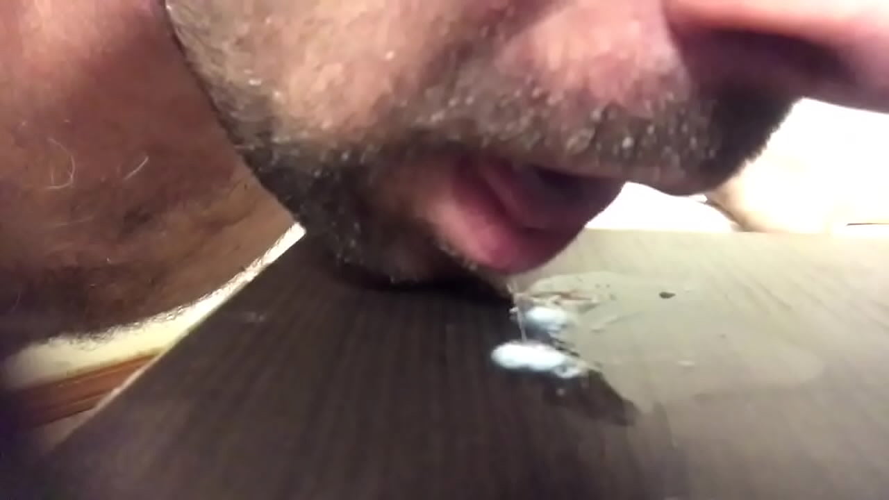 My cum is all over my tongue in my mouth