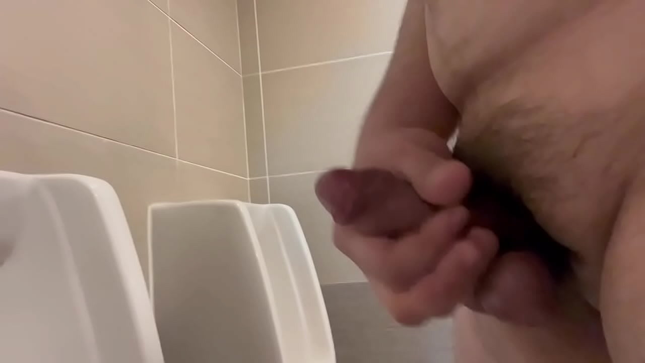 Crusing and jerking off in a Hong Kong public toilet with cock and ball bondage using cock ring, it is too tight