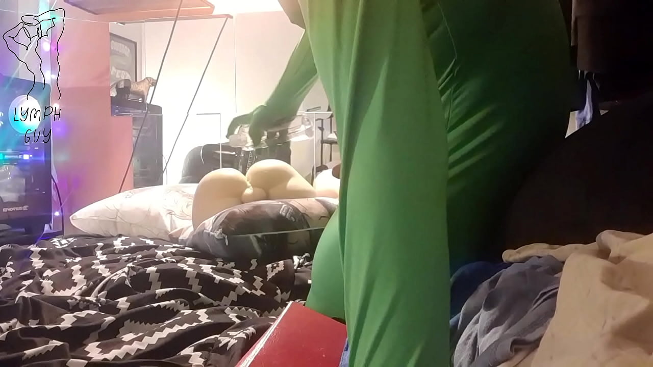 Disabled boy fucks ass toy in tight spandex