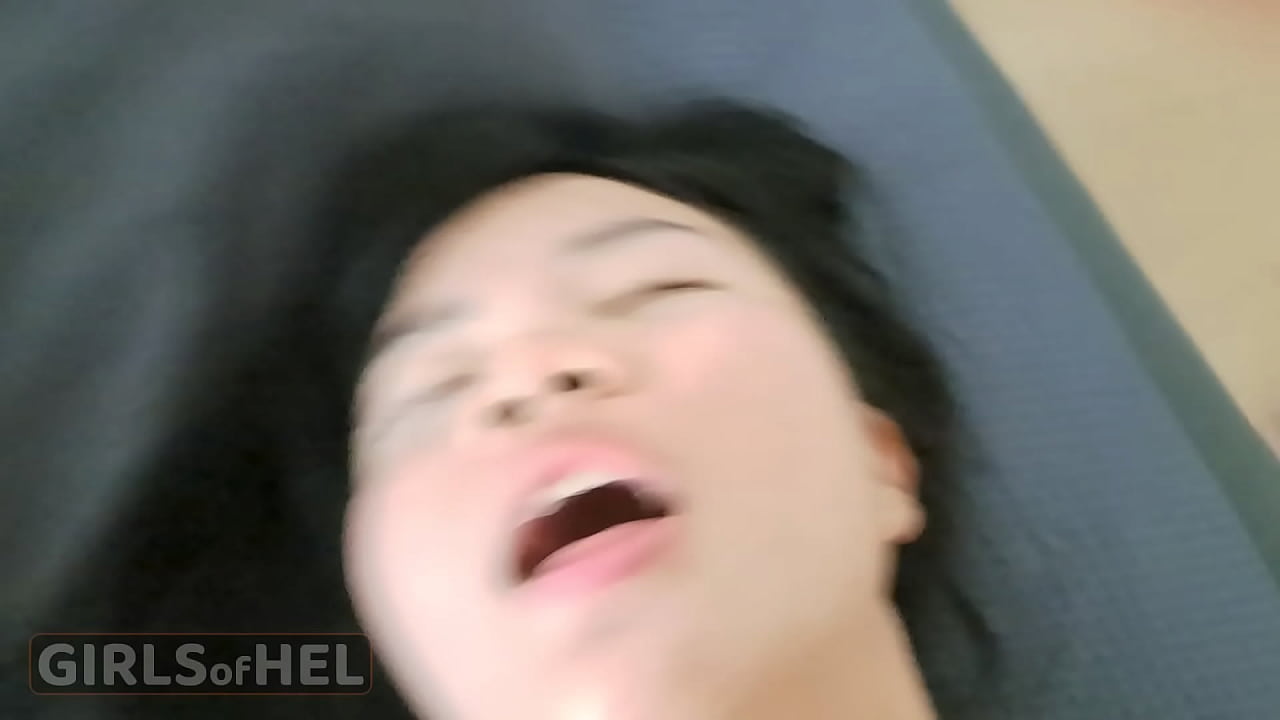 Tiny slim flat-chested Asian teen loves bouncing on big white dick and receiving his glorious cum