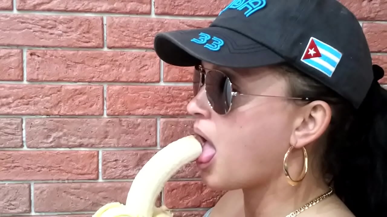 Girl shows her skills on banana