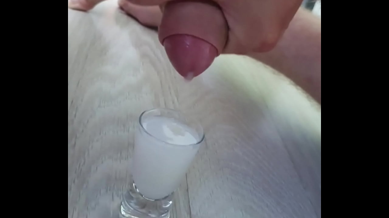 Draining balls of cum to glass - 3