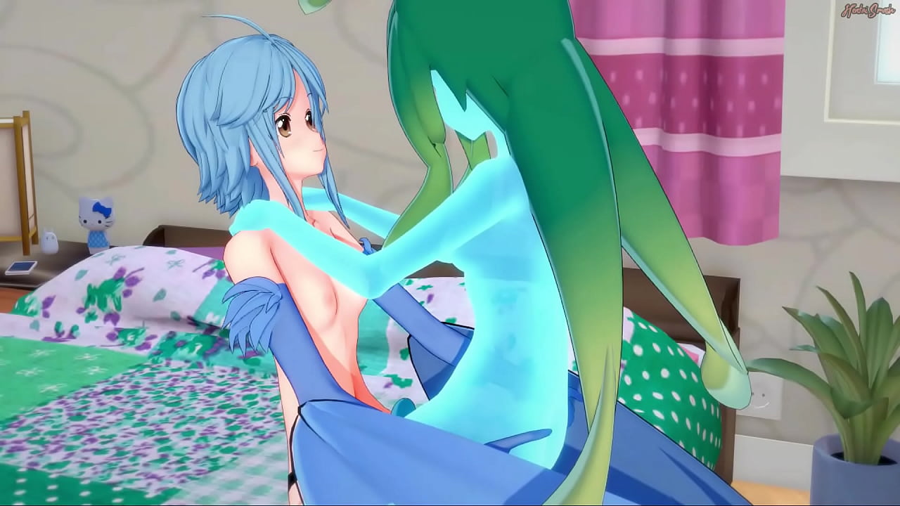 Papi rides Suu's strap on dildo. Slime girl.