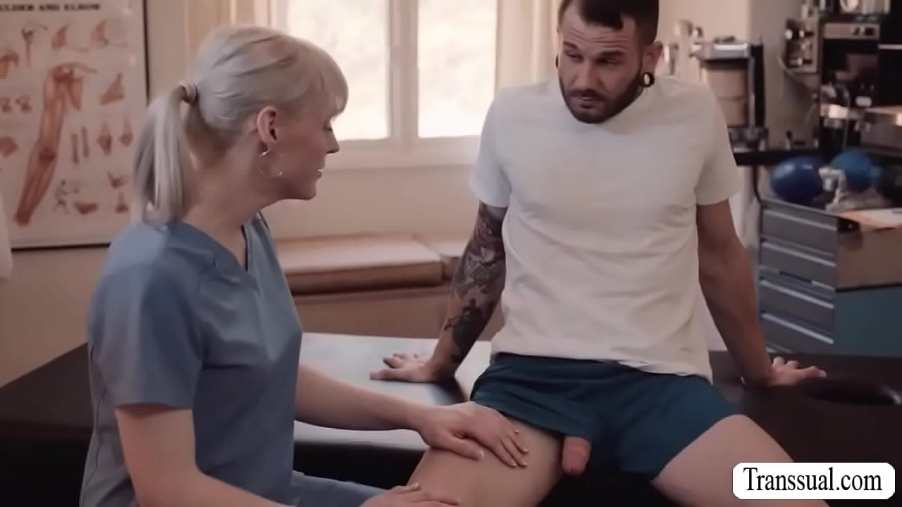 Shemale masseuse gives her guy client a leg massage after he got cramps.After that,she gets horny and she then bareback his ass so deep and hard.
