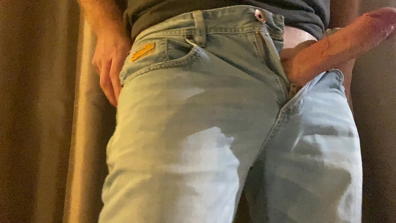 British big cock bursts out of jeans