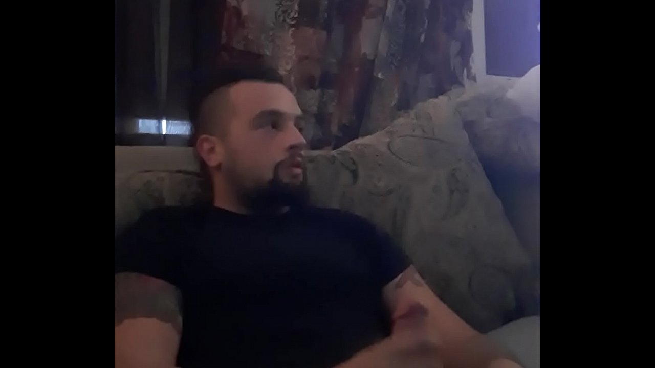 Huge cumblast jerking on the couch in tight black shirt