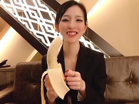 Japanese woman YouTuber's sweet blowjob onto a banana with a condom and talk session