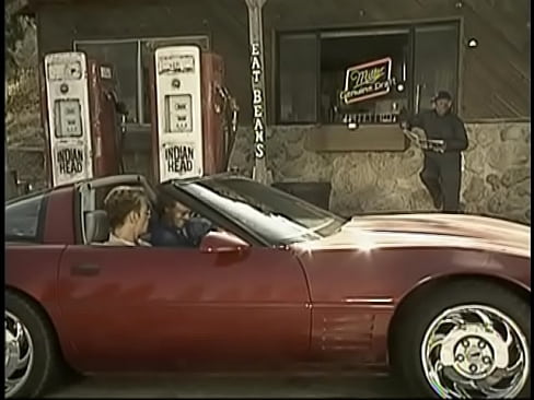 Retro brunette auto mechanic with big boobs sucks and fucks dudes by the car