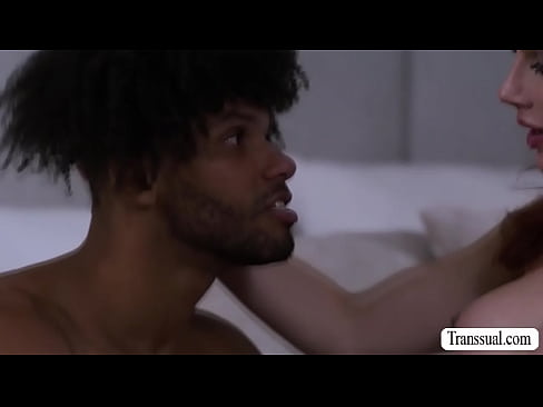 Trans stepmom lets her black stepson Tony Genius suck her hard shecock on the bed passionately