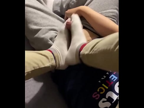 I play his cock with my feet | gay, boy, socks, foot, fetish, soles, toes, teen, worship, chub, chubby, bear, fat, meaty, wide