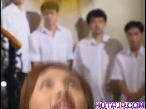 Naughty Asian teen Azusa Ayano gangbanged in hot bukkake sex scenes