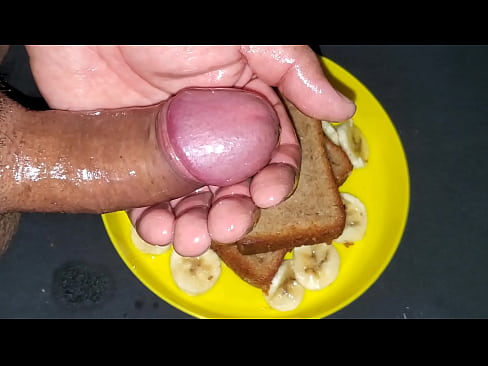 Cumming on my sweet banana treat.