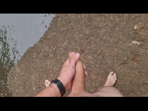 cumshot down by river outdoors