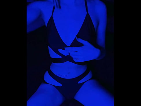 Beautiful girl in blue light sucks dildo and fucks herself with it - ArinaFox