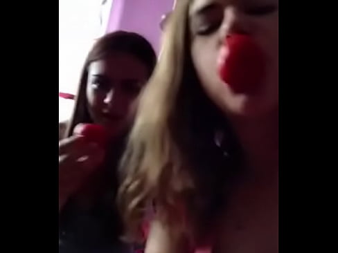 2 teens testing their gag reflexes in bedroom