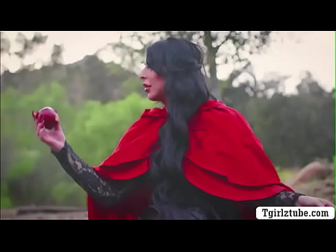 Latina shemale dressed in red hood with a wicker basket over her hand.After that,she go straight to the castle and she starts kissing the princess.Next is,she lets her suck her shecock passionatel and she then fucks princess wet pussy.