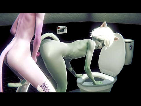 Furry Yaoi - Two cats sex in toilet