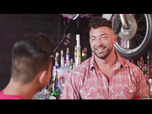 Cute Asian guy sucks the bartenders big dick