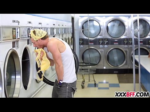 Four sexy teens fucking at laundry day