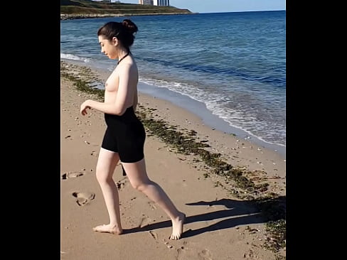 from tight leggings on public beach to bare ass and wet pussy from behind