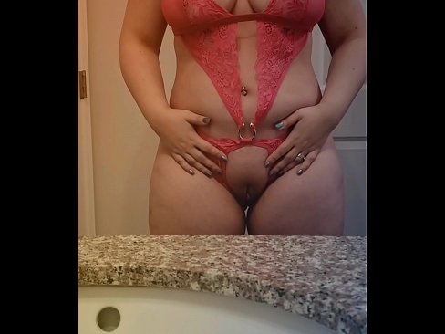 Blonde pawg trying on some pink lingerie