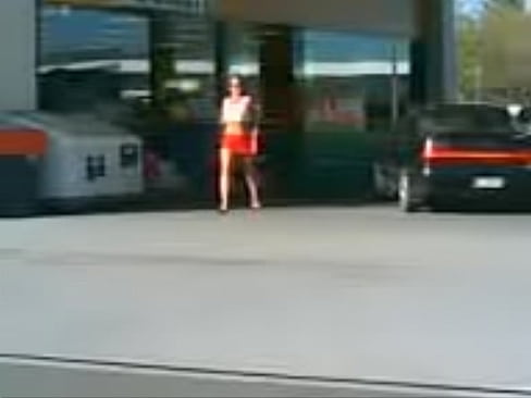 Justine in miniskirt at Rotorua Shell Station