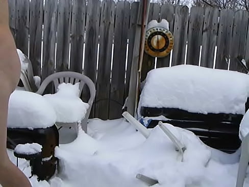 Naked snow shoveling