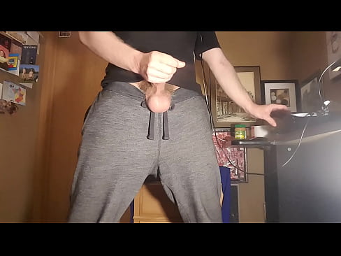 Jock in Sweatpants Jacking Off Dick Showing Balls