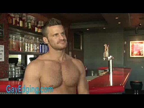 Muscled bartender bound and edged