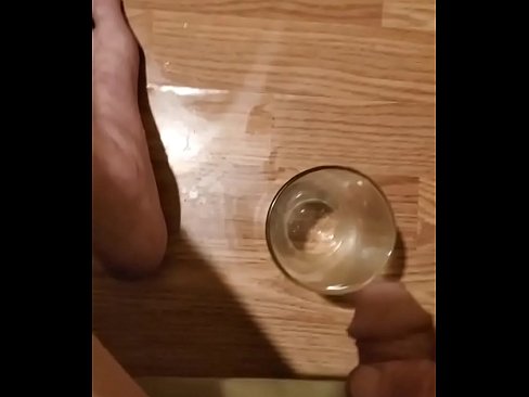 Sissy fag pisses in a glass and drinks it