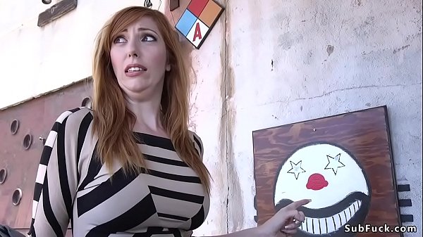 Huge tits redhead Lauren Phillips thrown in basement and group of huge dicks guys black and white ones fucked her throat