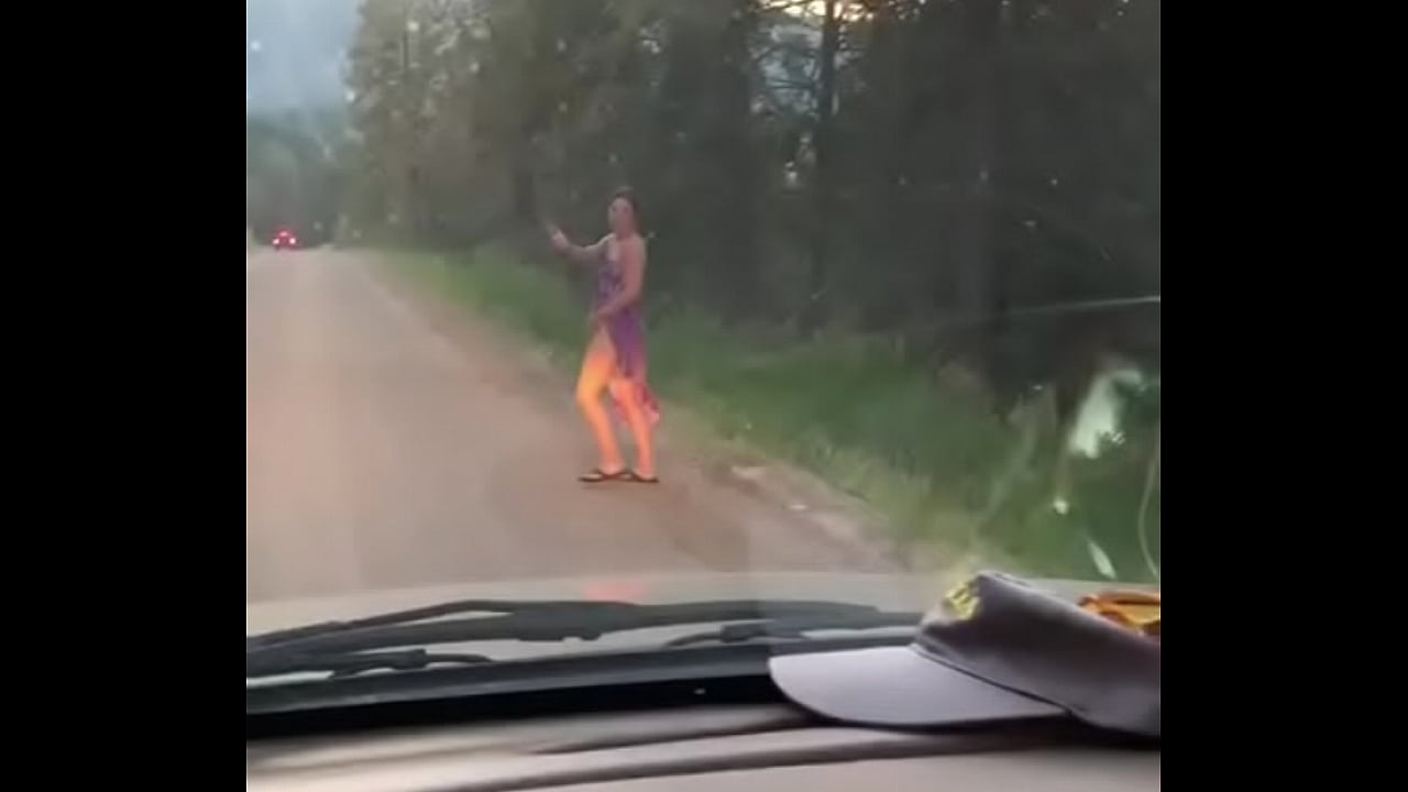 Hitchhiker in the woods, gets banged over a tree for a ride back into town.