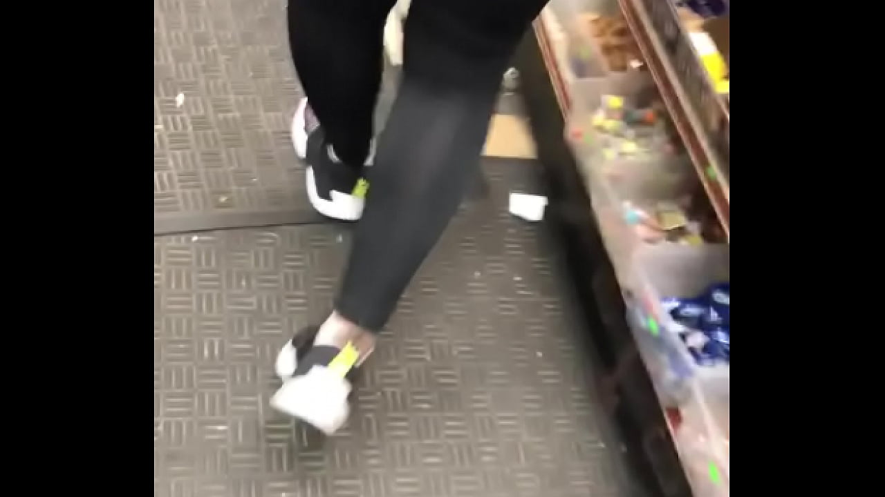 See through leggings in store bending over