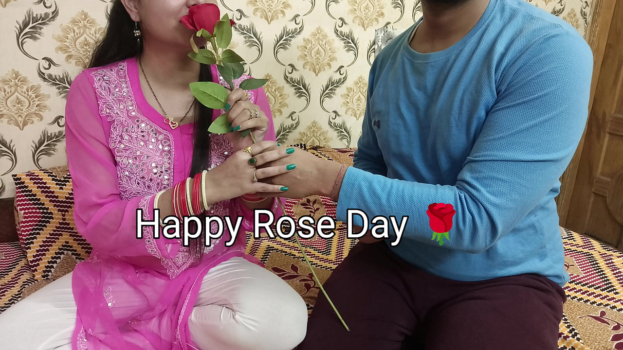 Indian beautiful husband wife celebrate special Valentine week Happy Rose day dirty talk in hindi voice saara give footjob
