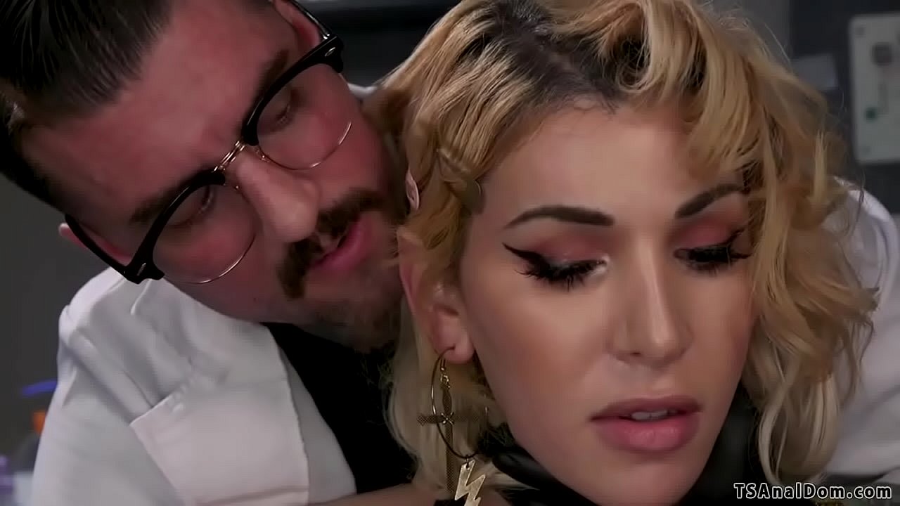 Alt scientist creates hot blonde shemale robot Ryder Monroe and then wanks her cock before anal bangs her in bed in his office