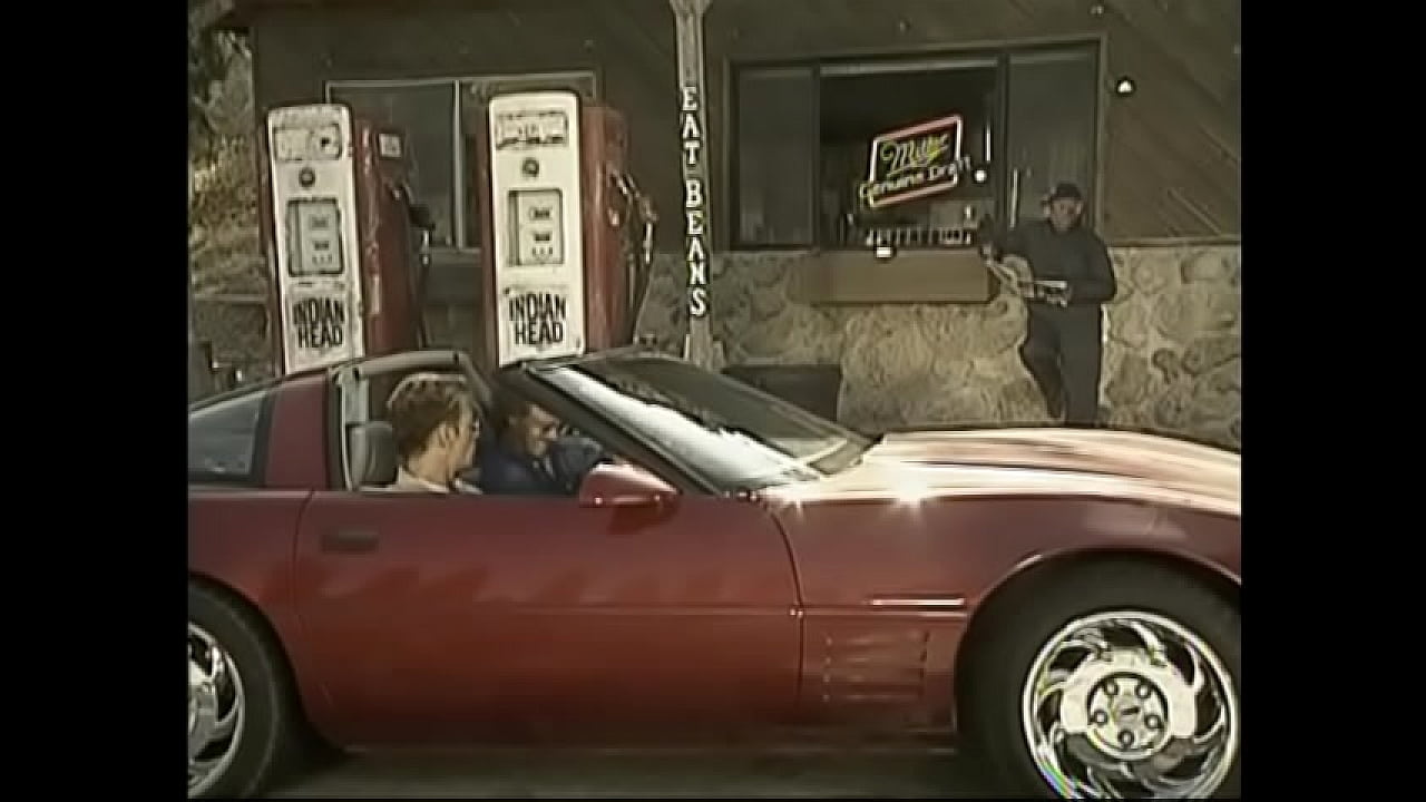 Retro brunette auto mechanic with big boobs sucks and fucks dudes by the car