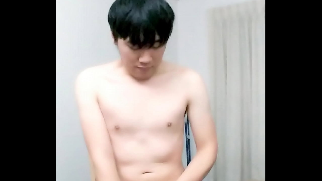 Very cute asian boy jerking off in front of camera