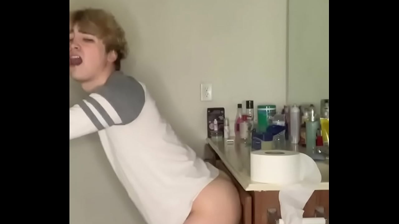 Blonde twink uses dildo