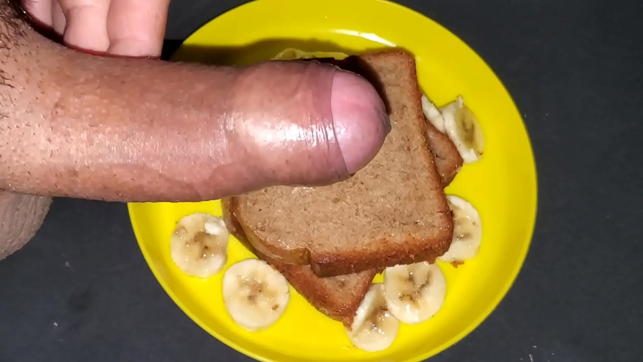 Cumming on my sweet banana treat.