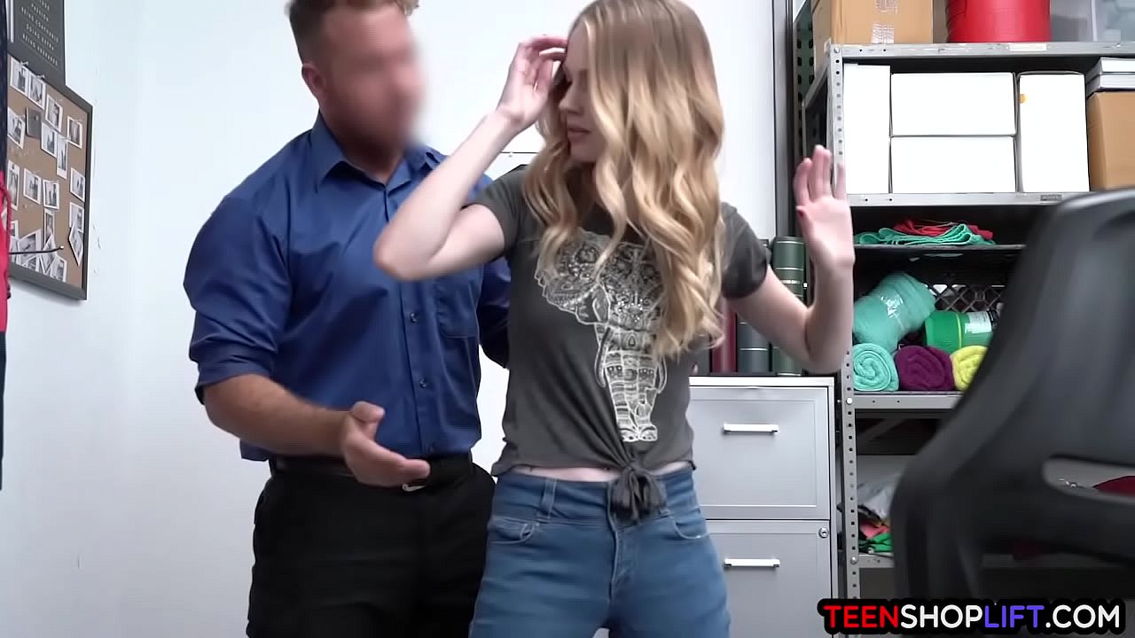 Blonde shoplifter teen gets busted by a dirty mall cop