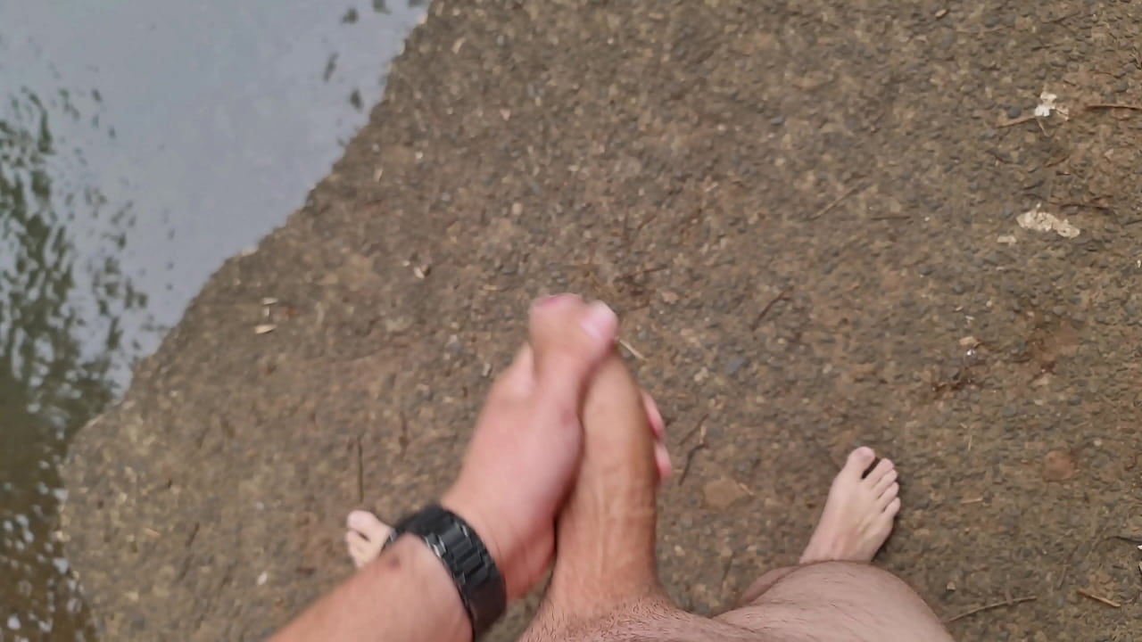 cumshot down by river outdoors