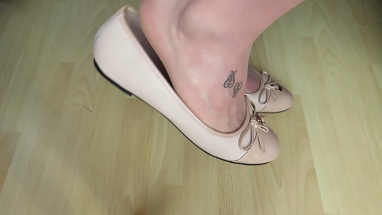 soft beige leather ballet flats, tattoos and nylons