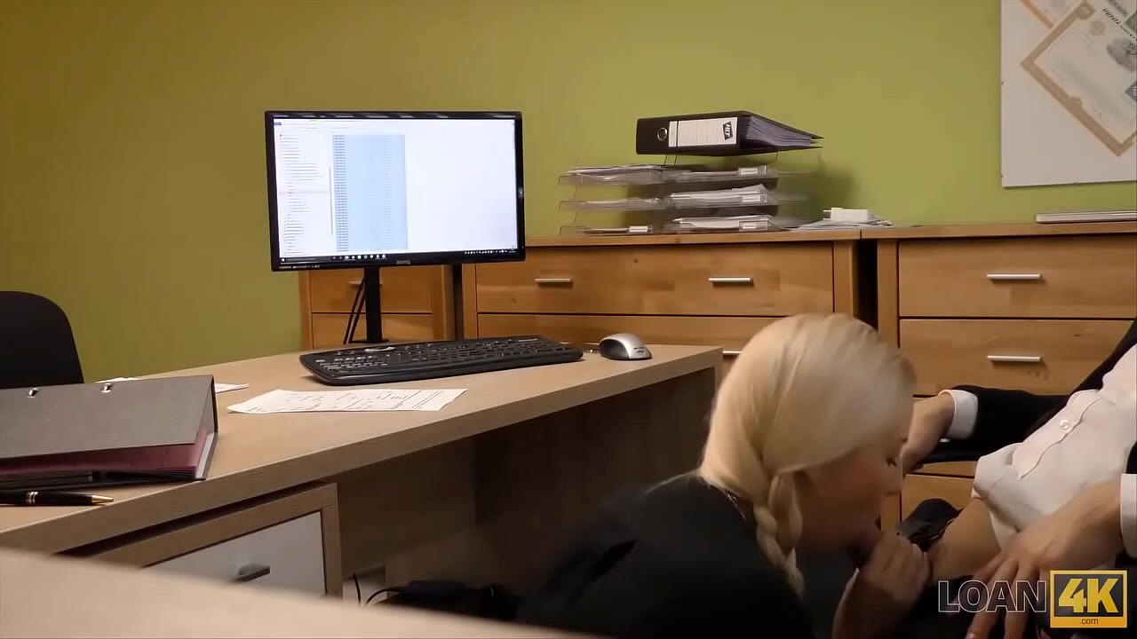 LOAN4K. Blonde on high heels gets banged on desk for necessary loan