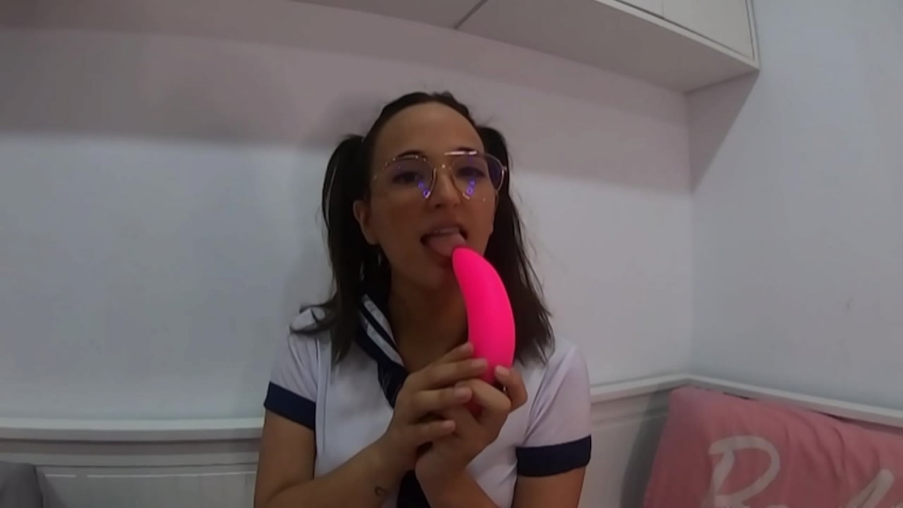 Cosplay student girl with glasses pigtail and dildo -CLAUDIA BAVEL-