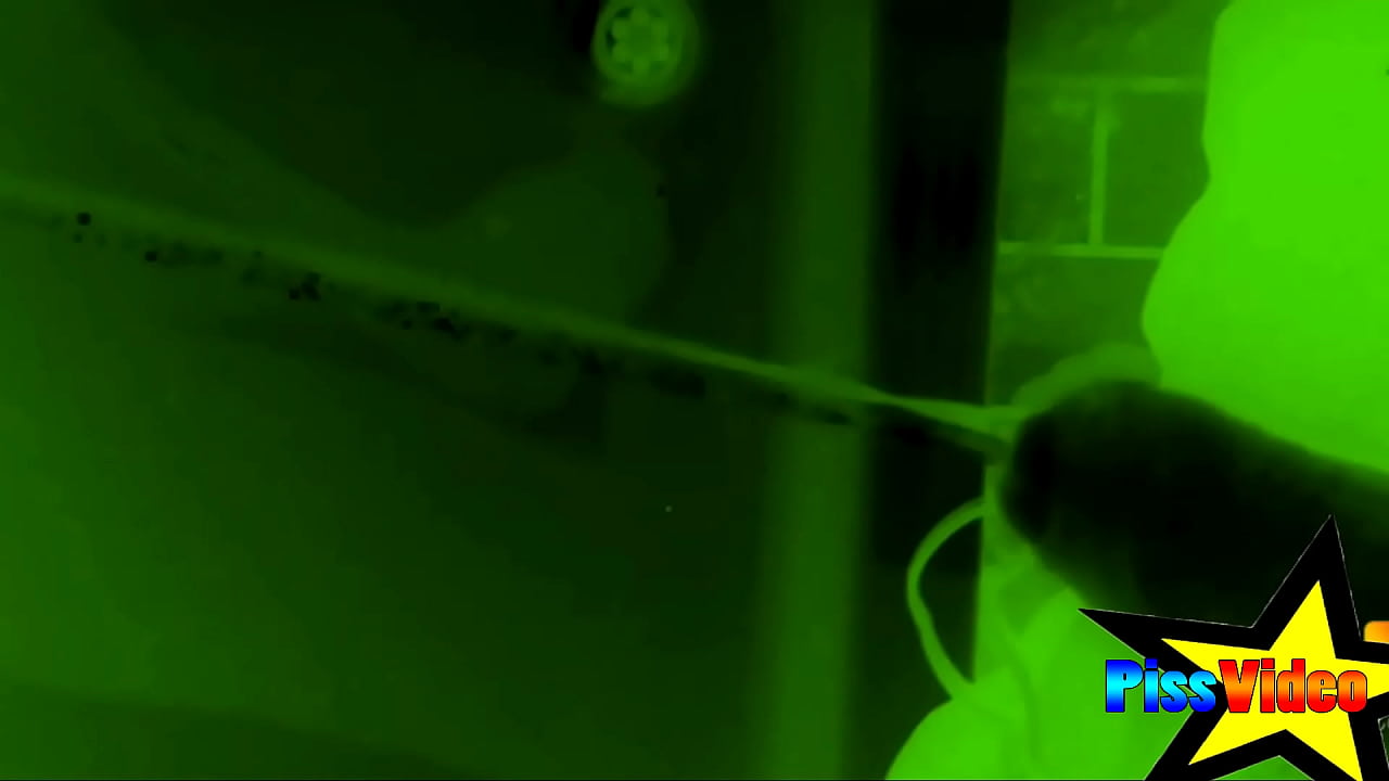 Pissing in the dark in the shower and filmed with night vision